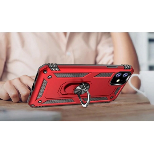 Apple iPhone 11 Kılıf Silikon Zırhlı Standlı Yüzüklü Mıknatıslı Tank Kapak - Gümüş