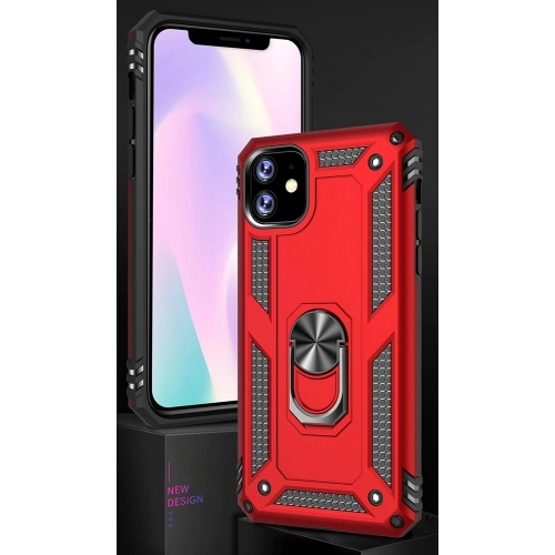 Apple iPhone 11 Kılıf Silikon Zırhlı Standlı Yüzüklü Mıknatıslı Tank Kapak - Rose Gold