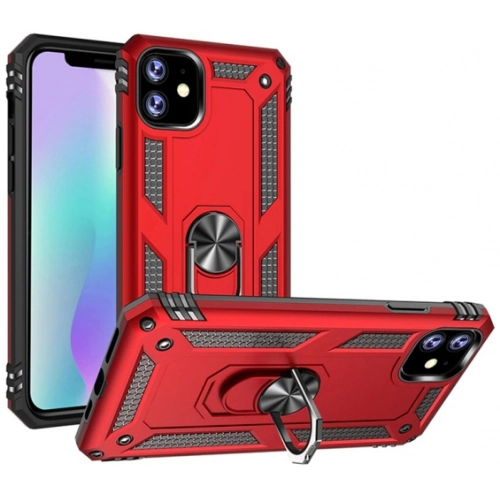 Apple iPhone 11 Kılıf Silikon Zırhlı Standlı Yüzüklü Mıknatıslı Tank Kapak - Siyah