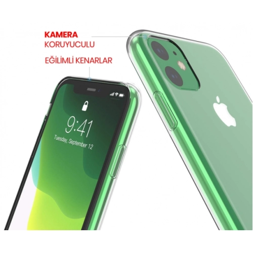 Apple iPhone 11 Kılıf Kamera Korumalı Esnek Silikon Kapak - Şeffaf