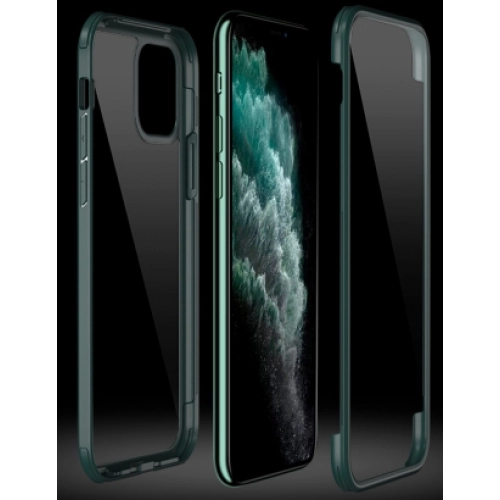 Apple iPhone 11 Pro Kılıf Ön ve Arkası Camlı 360 Tam Koruma Silikon Kapak - Siyah