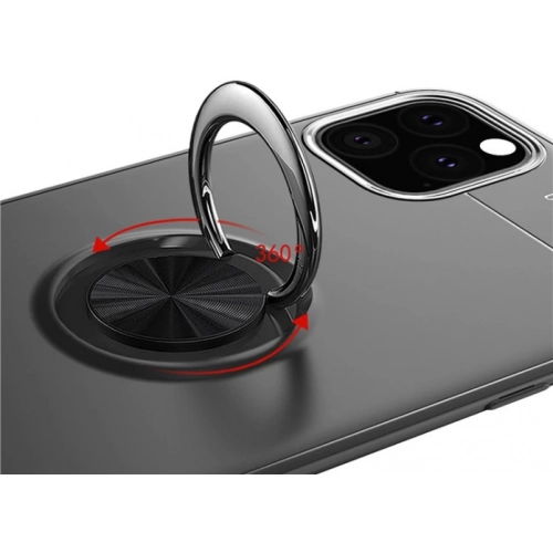 Apple iPhone 11 Pro Max Kılıf Renkli Silikon Yüzüklü Standlı Auto Focus Ravel Kapak - Mavi - Siyah