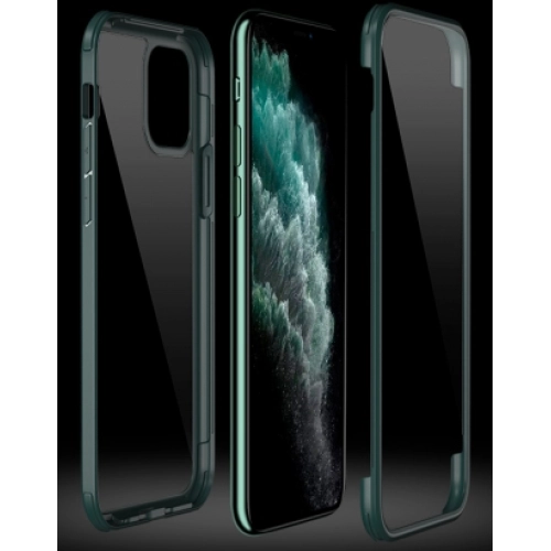Apple iPhone 11 Pro Max Kılıf Ön ve Arkası Camlı 360 Tam Koruma Silikon Kapak - Siyah