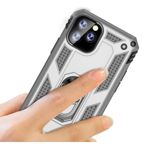 Apple iPhone 11 Pro Max Kılıf Silikon Zırhlı Standlı Yüzüklü Mıknatıslı Tank Kapak - Siyah