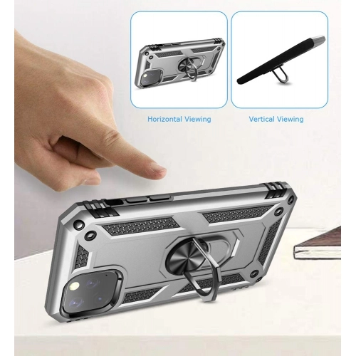 Apple iPhone 11 Pro Max Kılıf Silikon Zırhlı Standlı Yüzüklü Mıknatıslı Tank Kapak - Gold