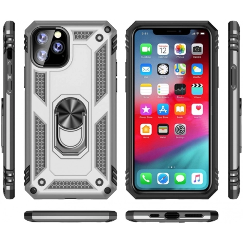 Apple iPhone 11 Pro Max Kılıf Silikon Zırhlı Standlı Yüzüklü Mıknatıslı Tank Kapak - Lacivert