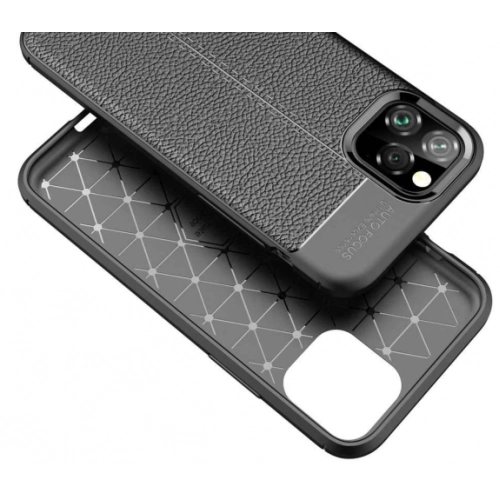 Apple iPhone 11 Pro Max Kılıf Deri Görünümlü Lüks Parmak İzi Bırakmaz Niss Silikon Kapak - Lacivert