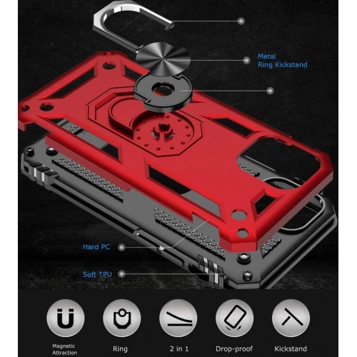 Apple iPhone 12 Mini (5.4) Kılıf Silikon Zırhlı Standlı Yüzüklü Mıknatıslı Tank Kapak - Siyah