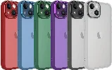 Apple iPhone 13 (6.1) Kılıf Şeffaf Esnek Silikon Kenarları Buzlu Kamera Korumalı Post Kapak - Kırmızı