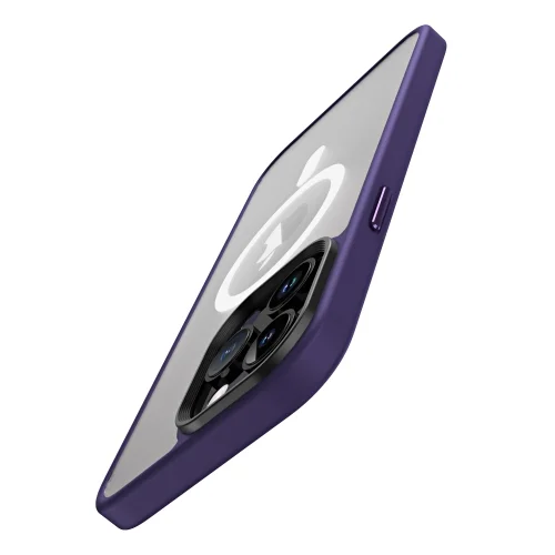 Apple iPhone 14 Pro Max (6.7) Kılıf Hibrit Wireless Şarj Özellikli Buzlu Silikon - Derin Mor
