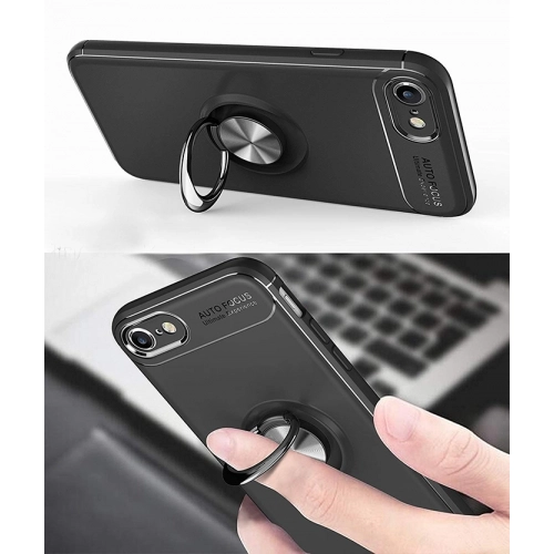 Apple iPhone 6 Plus / 6s Plus Kılıf Renkli Silikon Yüzüklü Standlı Auto Focus Ravel Kapak - Kırmızı