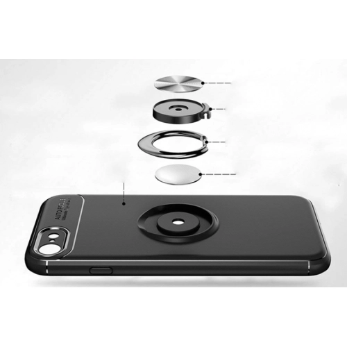 Apple iPhone 6s Plus / 6 Plus Kılıf Renkli Silikon Yüzüklü Standlı Auto Focus Ravel Kapak - Siyah