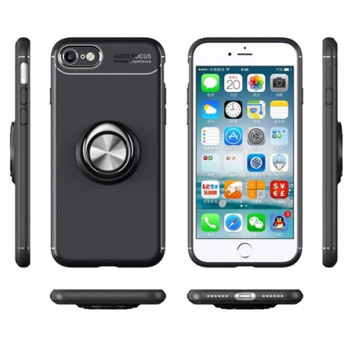 Apple iPhone 6s Plus / 6 Plus Kılıf Renkli Silikon Yüzüklü Standlı Auto Focus Ravel Kapak - Siyah