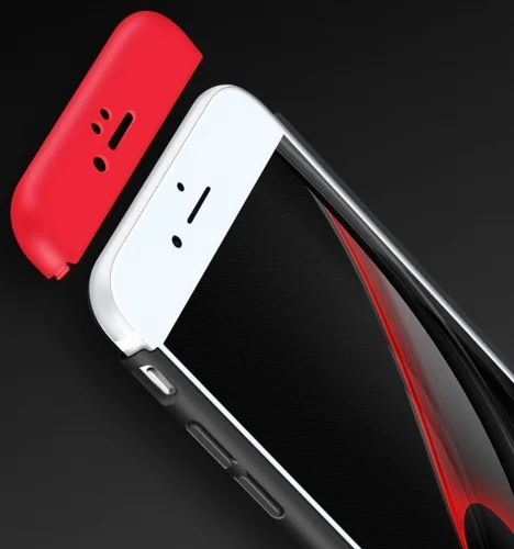 Apple iPhone 7 Kılıf 3 Parçalı 360 Tam Korumalı Rubber AYS Kapak  - Kırmızı - Siyah