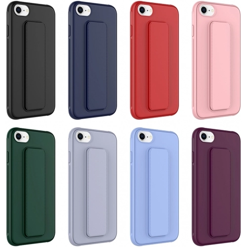 Apple iPhone 7 Kılıf Mat Pürüzsüz Standlı Katlanabilir Qstand Kapak - Siyah