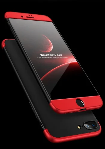 Apple iPhone 7 Plus Kılıf 3 Parçalı 360 Tam Korumalı Rubber AYS Kapak  - Kırmızı - Siyah
