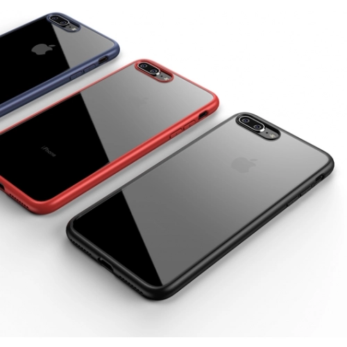 Apple iPhone 7 Plus Kılıf Arkası Cam Kenarları Silikon Hom Kapak - Siyah