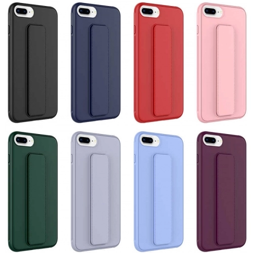 Apple iPhone 7 Plus Kılıf Mat Pürüzsüz Standlı Katlanabilir Qstand Kapak - Mürdüm