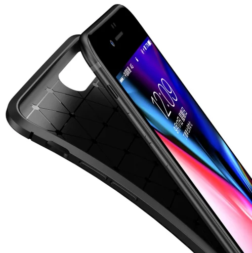 Apple iPhone 7 Kılıf Karbon Serisi Mat Fiber Silikon Negro Kapak - Siyah
