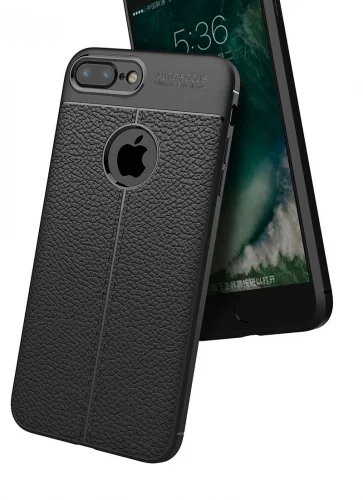 Apple iPhone 7 Plus Kılıf Deri Görünümlü Parmak İzi Bırakmaz Niss Silikon - Siyah