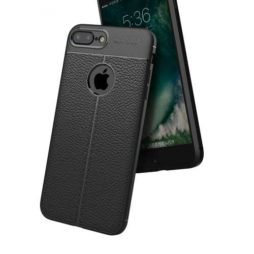 Apple iPhone 7 Plus Kılıf Deri Görünümlü Lüks Parmak İzi Bırakmaz Niss Silikon Kapak - Siyah