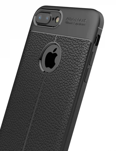 Apple iPhone 7 Kılıf Deri Görünümlü Parmak İzi Bırakmaz Niss Silikon - Siyah