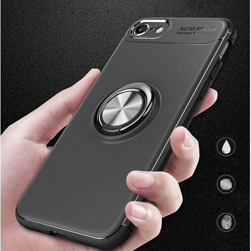 Apple iPhone 8 Kılıf Renkli Silikon Yüzüklü Standlı Auto Focus Ravel Kapak - Gold - Siyah