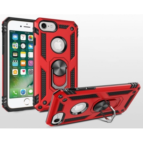 Apple iPhone 8 Kılıf Silikon Zırhlı Standlı Yüzüklü Mıknatıslı Tank Kapak - Kırmızı