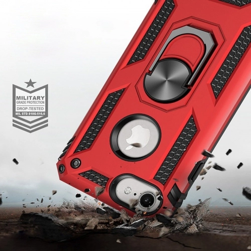 Apple iPhone 8 Kılıf Silikon Zırhlı Standlı Yüzüklü Mıknatıslı Tank Kapak - Kırmızı