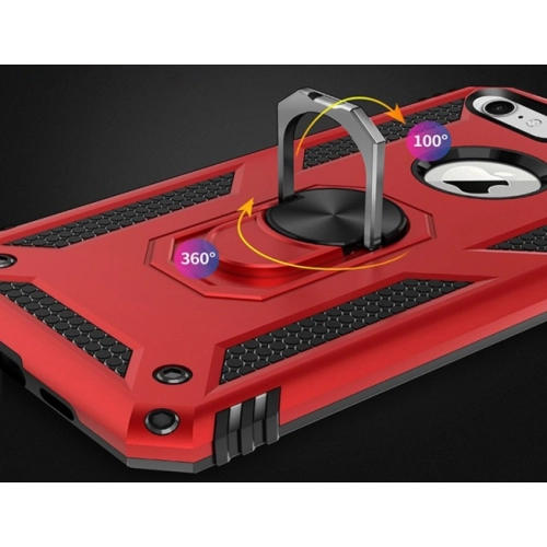 Apple iPhone 8 Kılıf Silikon Zırhlı Standlı Yüzüklü Mıknatıslı Tank Kapak - Kırmızı