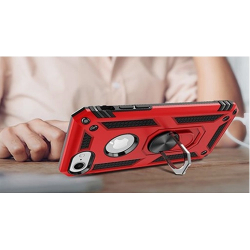 Apple iPhone 8 Kılıf Silikon Zırhlı Standlı Yüzüklü Mıknatıslı Tank Kapak - Kırmızı