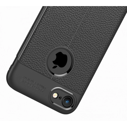 Apple iPhone 8 Kılıf Deri Görünümlü Lüks Parmak İzi Bırakmaz Niss Silikon Kapak - Siyah