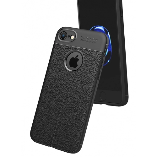 Apple iPhone 8 Kılıf Deri Görünümlü Lüks Parmak İzi Bırakmaz Niss Silikon Kapak - Lacivert