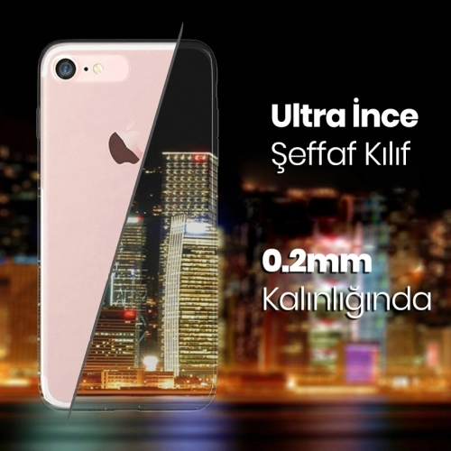 Apple iPhone 8 Kılıf Ultra İnce Kaliteli Esnek Silikon 0.2mm - Şeffaf