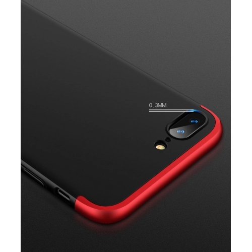 Apple iPhone 8 Plus Kılıf 3 Parçalı 360 Tam Korumalı Rubber AYS Kapak - Kırmızı - Siyah
