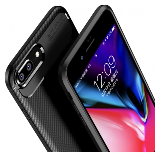 Apple iPhone 8 Plus Kılıf Silikon Parmak İzi Bırakmayan Karbon Soft Negro Kapak - Lacivert