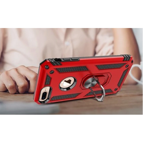 Apple iPhone 8 Plus Kılıf Silikon Zırhlı Standlı Yüzüklü Mıknatıslı Tank Kapak - Rose Gold