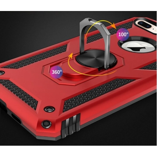 Apple iPhone 8 Plus Kılıf Silikon Zırhlı Standlı Yüzüklü Mıknatıslı Tank Kapak - Siyah