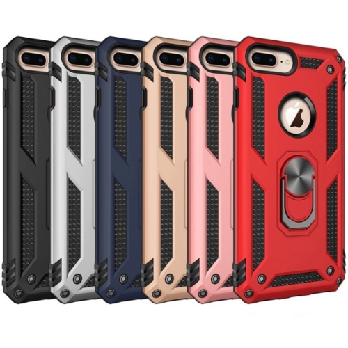 Apple iPhone 8 Plus Kılıf Silikon Zırhlı Standlı Yüzüklü Mıknatıslı Tank Kapak - Rose Gold