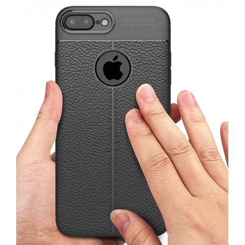 Apple iPhone 8 Plus Kılıf Deri Görünümlü Lüks Parmak İzi Bırakmaz Niss Silikon Kapak - Siyah