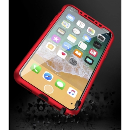 Apple iPhone X Kılıf 3 Parçalı 360 Tam Korumalı Rubber Kapak - Gold