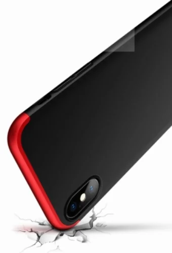 Apple iPhone X Kılıf 3 Parçalı 360 Tam Korumalı Rubber Kapak - Kırmızı