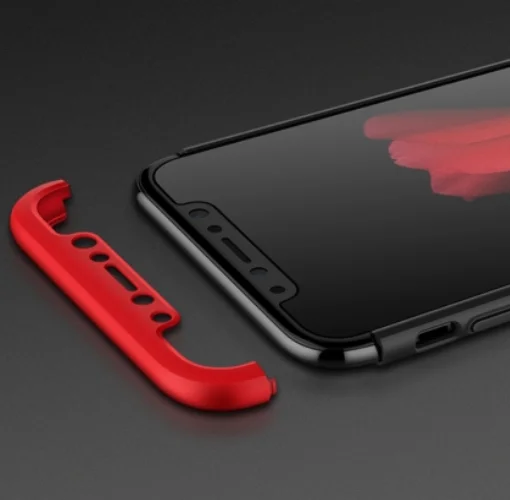 Apple iPhone X Kılıf 3 Parçalı 360 Tam Korumalı Rubber Kapak - Kırmızı
