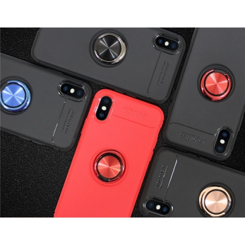 Apple iPhone X Kılıf Renkli Silikon Yüzüklü Standlı Auto Focus Ravel Kapak - Siyah