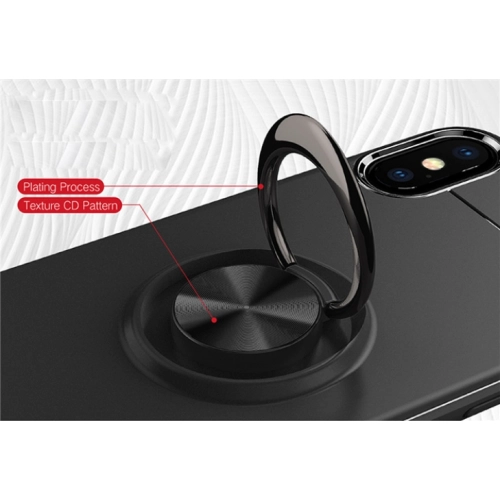 Apple iPhone X Kılıf Renkli Silikon Yüzüklü Standlı Auto Focus Ravel Kapak - Siyah