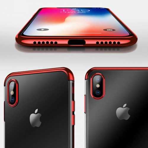 Apple iPhone X Kılıf Renkli Köşeli Lazer Şeffaf Esnek Silikon - Gri
