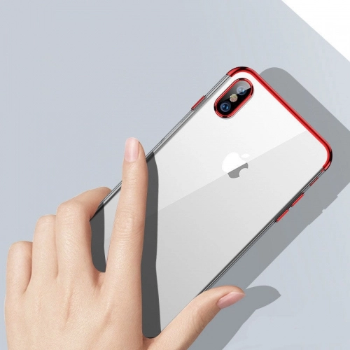 Apple iPhone X Kılıf Renkli Köşeli Lazer Şeffaf Esnek Silikon - Gri