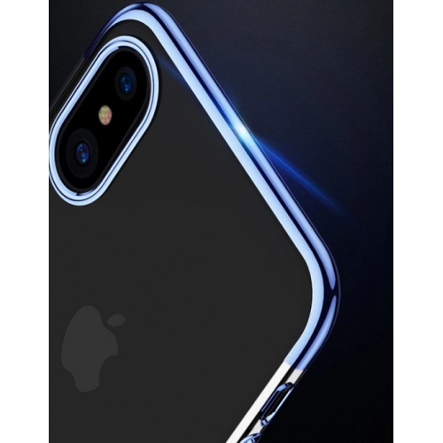 Apple iPhone X Kılıf Renkli Köşeli Lazer Şeffaf Esnek Silikon - Gri