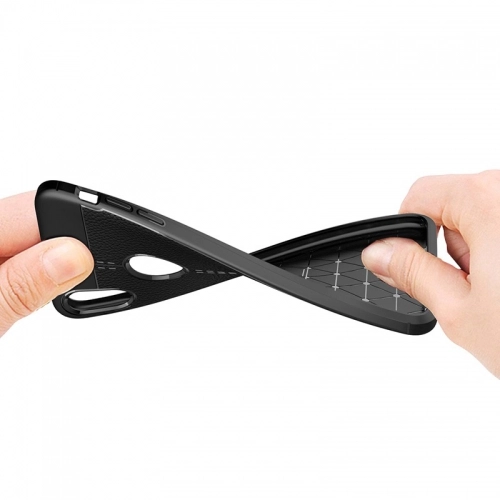 Apple iPhone X Kılıf Deri Görünümlü Lüks Parmak İzi Bırakmaz Niss Silikon Kapak - Siyah