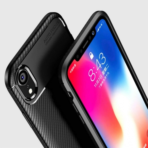 Apple iPhone Xr Kılıf Silikon Parmak İzi Bırakmayan Karbon Soft Negro Kapak - Siyah